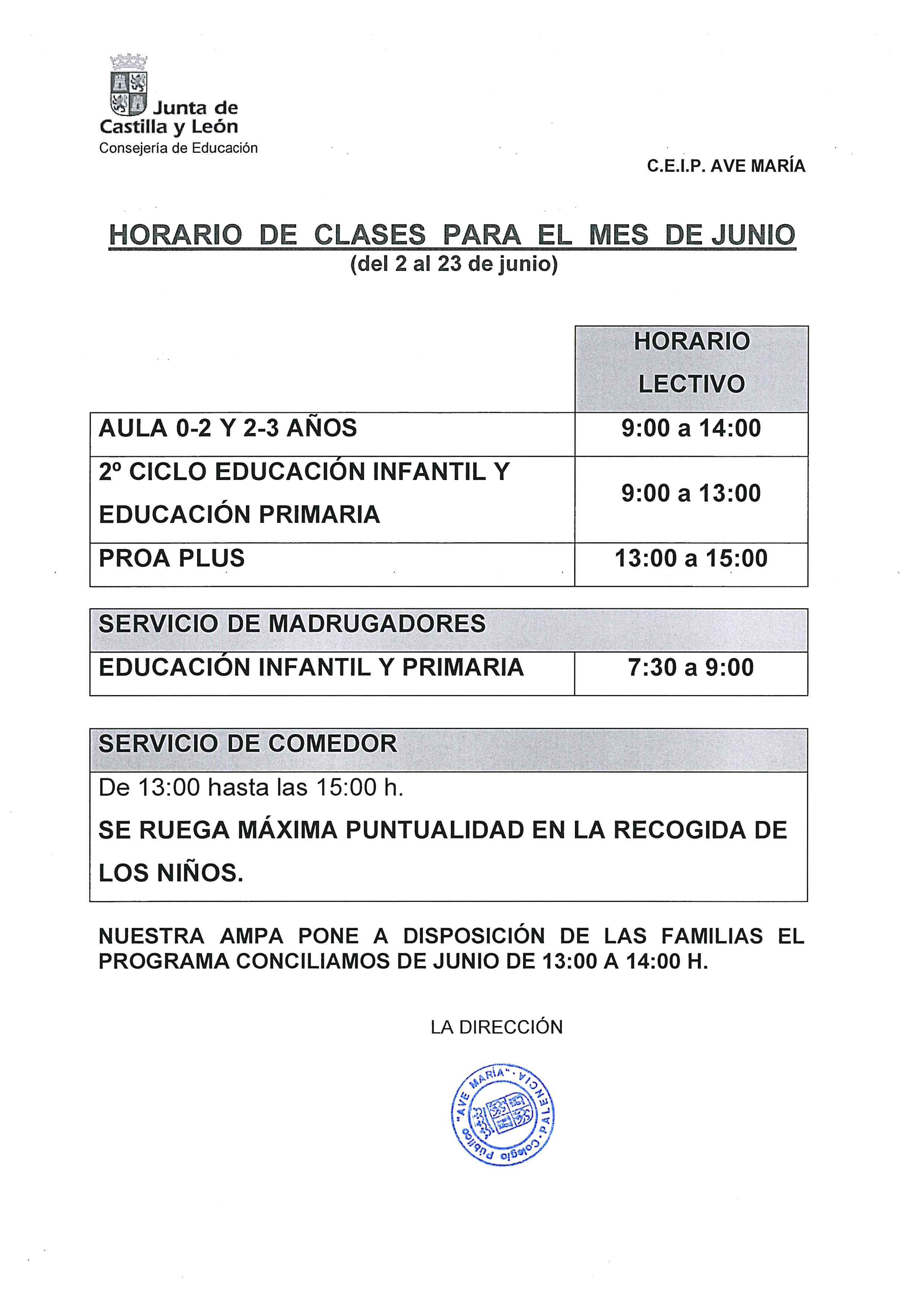 horario junio